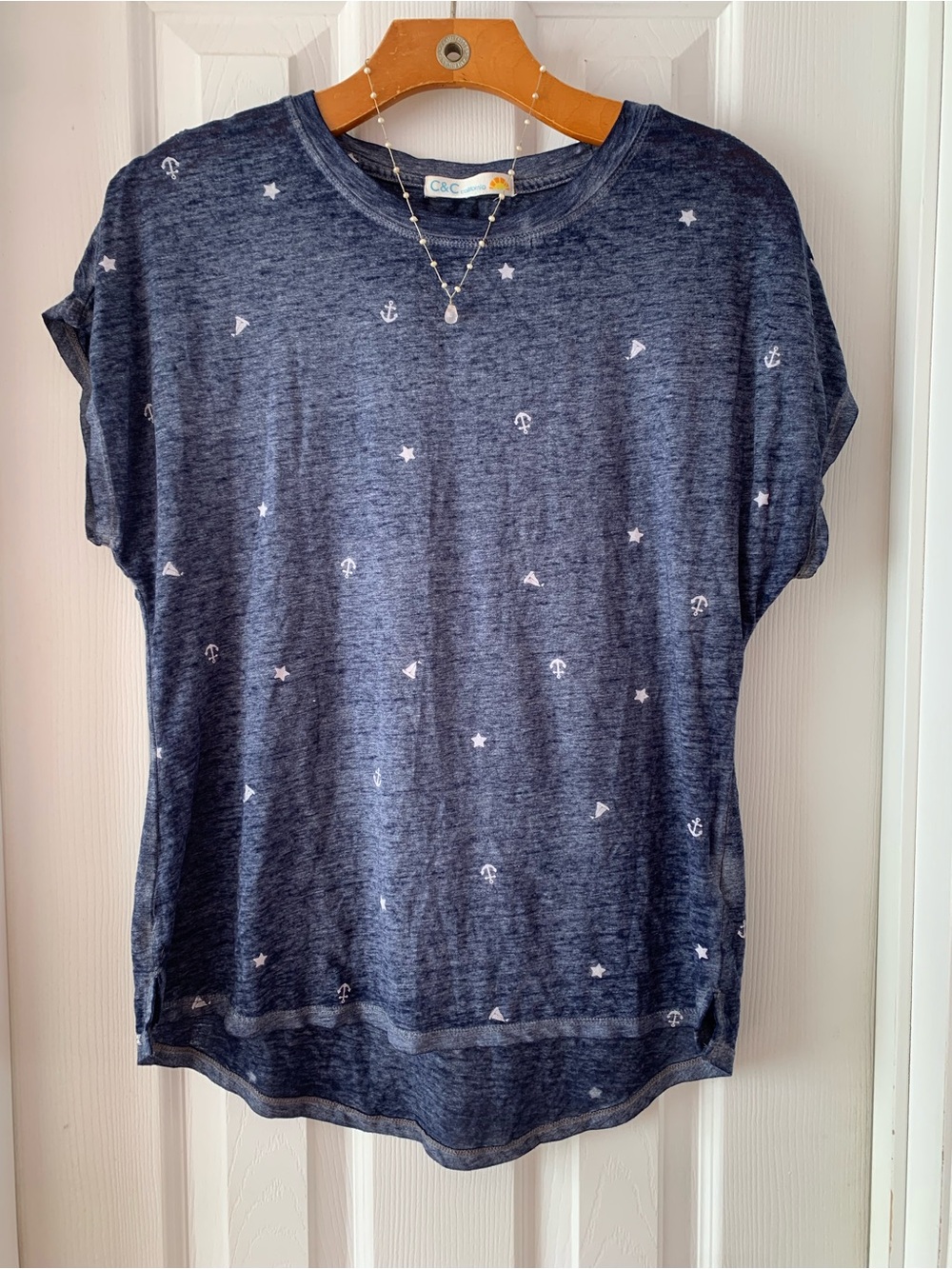 C&C California Nautical Print Cap Sleeve Tee